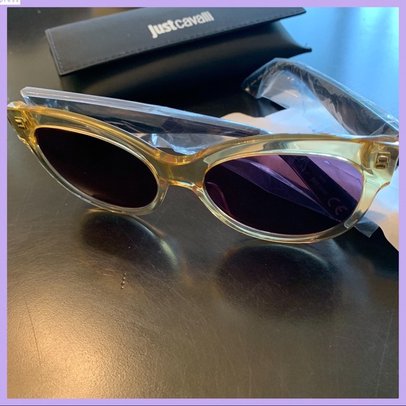 JUST CAVALLI SHINY YELLOW & SMOKE OVAL SUNGLASSES - Picture 2 of 12